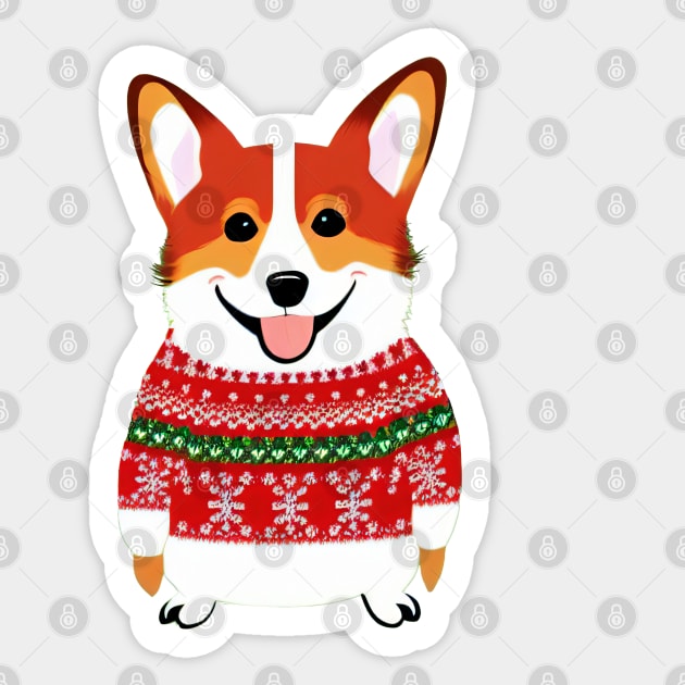 Corgi with Christmas Sweater Sticker by nicecorgi